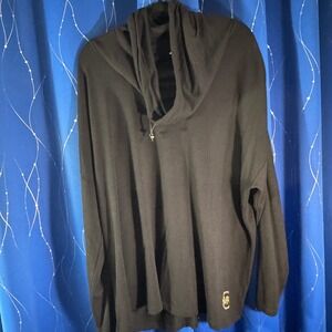 Michael Kors Black Rhinestone Logo Cowl Neck Long Sleeve Top Plus Size 3X